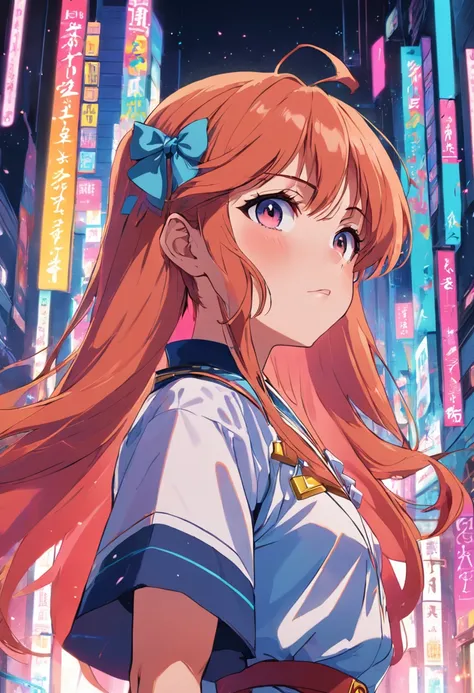 A close up of a poster of Sōryū Asuka from gospel 80 s vibe anime, 8 0 s anime art style, 8 0 s anime style, Art Deco beats anime aesthetic, Masterpiece Epic Retrowave Art, 9 0 s art style anime, 9 0 s anime style, 90s anime style, in the art style of 8 0 ...