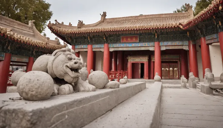 ground view Magnificent masterpiece of Beijing Temple with streets and park with striking bokeh depth of field. plan complet large