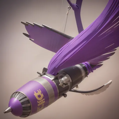 Flying penis, wings, jet motors, long shaft with portholes, purple head, long hanging balls in a sack with hair, pubic hair