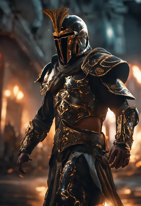 spartan warrior, fighting , stunning armor, black gold armor, epic, 8k