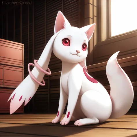 uploaded on e621, ((by Lostgoose, by Silverfox5213, by Joaqun Sorolla)), solo (((wildlife feral))) (((Kyubey))) with ((white and pink body)) and ((clear red eyes)), BREAK, and (((long white ears))), ((full-length portrait)),, (detailed feral Kyubey), (deta...