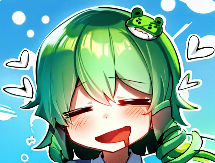 Cartoon girl with green hair talking on cell phone, she has a cute expressive face, adorable expression, shirabii, with a cute toad, umamusume, resin, She has a cute face, rei hiroe, tatsumaki, [[[grinning smile]]]], Loli, wataru kajika, 🍸🍋