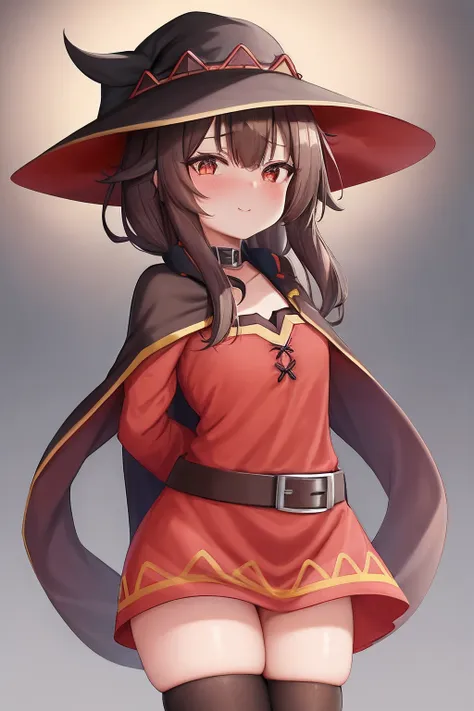 megumin, kono subarashii sekai ni shukufuku wo!, 1 girl in, sola, de pie, mirando al espectador, sombrero, sombrero de bruja, br...