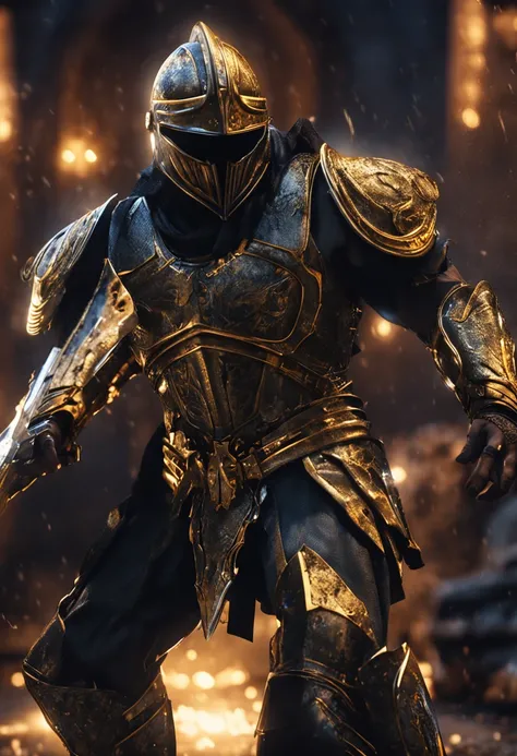 spartan warrior, fighting , stunning armor, black gold armor, epic, 8k