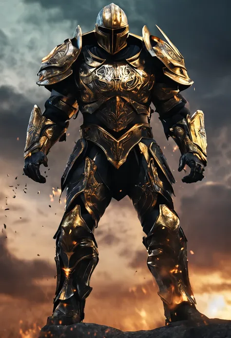 spartan warrior, fighting , stunning armor, black gold armor, epic, 8k