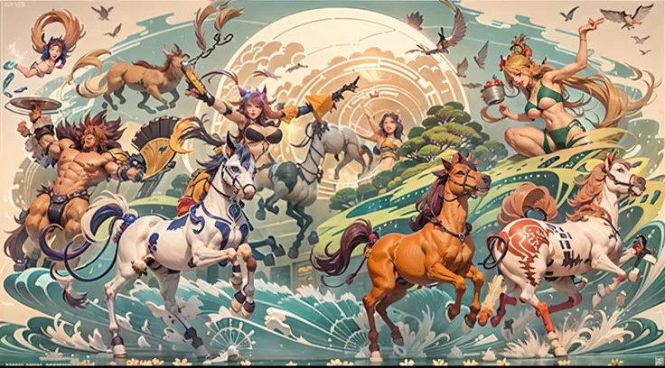 In the beautiful illustration of this super-grand scene，The ultra-long-range lens is shown（Eight unique centaur characters：9.9），They all have their own characteristics，Vivid and interesting。Radiant angelic centaurs from the heavenly realm，To the hellish ce...