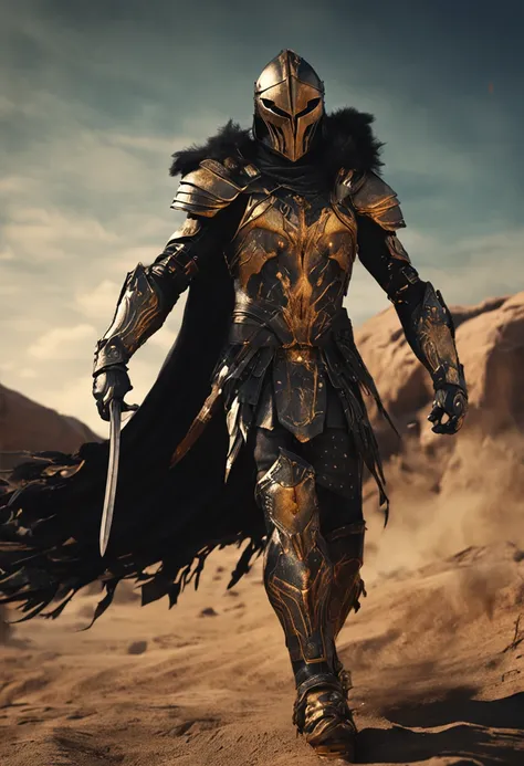 spartan warrior, fighting , stunning armor, black gold armor, epic, 8k