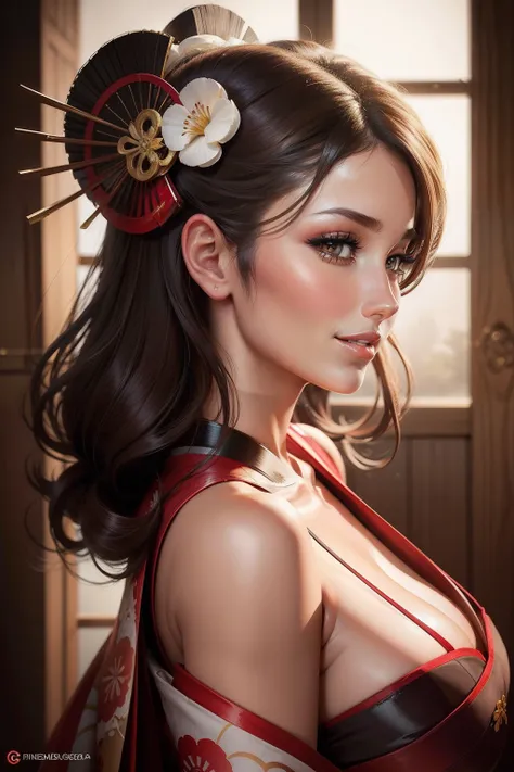 lucy pinder, portrait, profile, look, geisha, smiling, sexy.