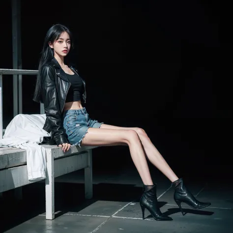 The girl is still in the same style as back then，Inside is a white crop top sports vest，The outside was draped in a short black leather coat，The clean mermaid line outline under the fair skin of the abdomen makes it difficult to take your eyes off。
The bot...