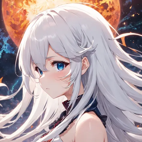 "animemanga girl, long whitr hair，Bright white hair，Meticulous depiction of hair details"