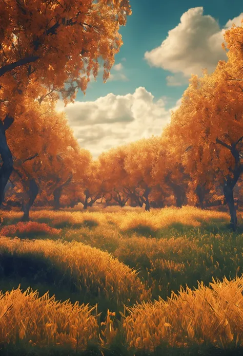 Cornfield，nachos，with blue sky and white clouds，k hd，Photo effects