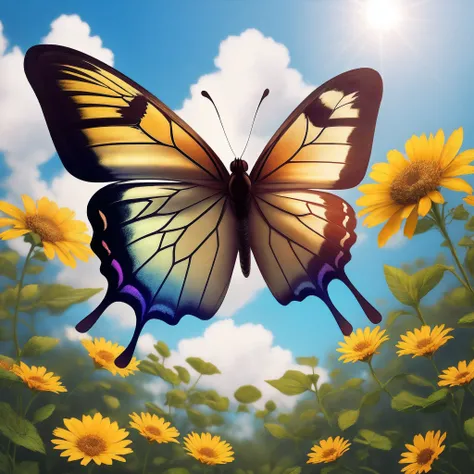 Butterfly sky, sparkling sunshine, full of brilliant flowers