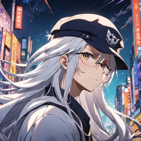 cartoonish style | style of anime | Long-haired boy | White-haired boy | Boy in hat | Boy with glasses