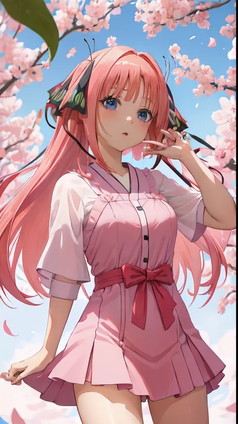 Chica de anime con cabello rosa y alas de mariposa en un vestido rojo, Pelo rosa de cola doble y ojos cian, seductora chica de anime, OPPAI, Mejor chica del anime, Lindo anime waifu en un bonito vestido, Haruno Sakura, Estilo anime ecchi, Shirabii, Sakura ...