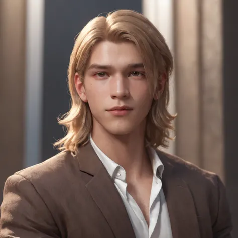 (professional 3d render:1.3) af (Realistic:1.3) Beautifully made, High-resolution 4K masterpiece drawn (Young caramel brown skin male with fresh, long straight blonde hairstyle:1.9), octane, art  stations, concept-art, smooth, Sharp focus, illustration, Ar...