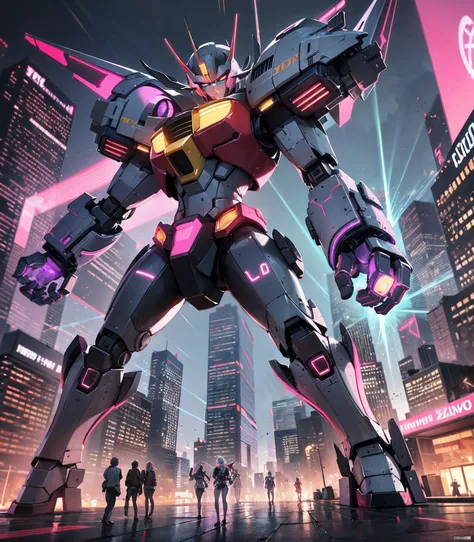 A mesmerizing 8K digital artwork featuring Mazinger Z, the iconic mecha robot, amidst a futuristic neon-lit cityscape captured through breathtaking drone photography. The image showcases the intricate details of Mazinger Zs design, highlighting its powerfu...