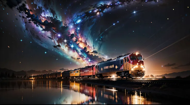 A train moving through the stars of the universe