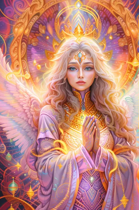 hello, ia! please create a creature of light, a beautiful angel of light, a magical spirit of light, is a character full of a se...