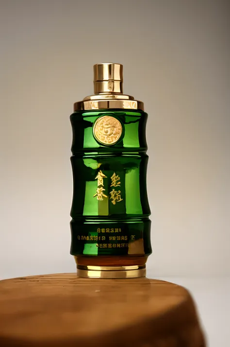 There is a green bottle，There is a gold bottle cap on it, nanquan, zun, shui mo hua, Guan yu, Ancient sword, fancy whiskey bottle, Chiba Yuda, Dad, shaxi, Wang Chen, mountain water, Product photo, very fancy whiskey bottle, perfume bottles, 800t