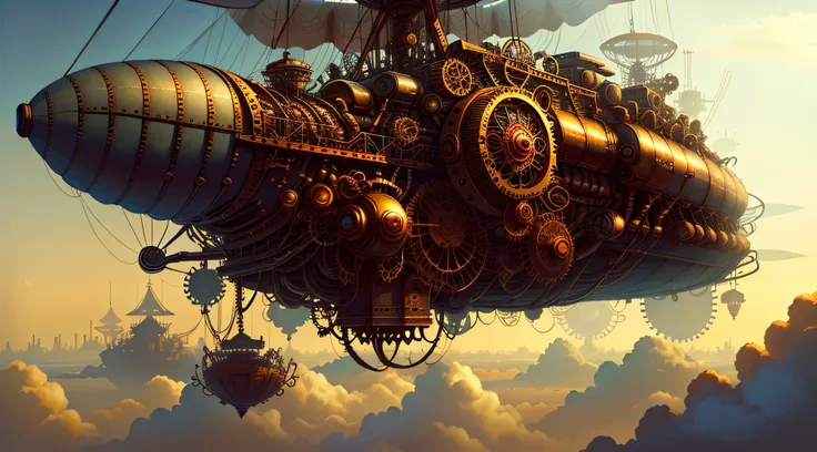 CogPunkAI steampunk airship，Mechanical，madmax，3D