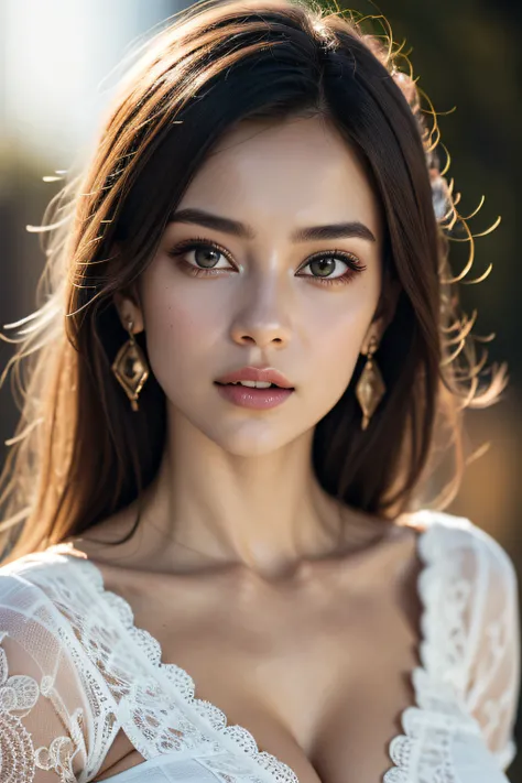 1 beautiful young girl, Super beautiful detail face, (Slightly open mouth, Sexy look:1.1), (Beautiful big breasts:1.3), (Slender body:1.2), (Ultra-stylish dress，chest wide open:1.5), Bare breasts, pubick hair, Carmelto details, (Fine face:1.2), Accessories...