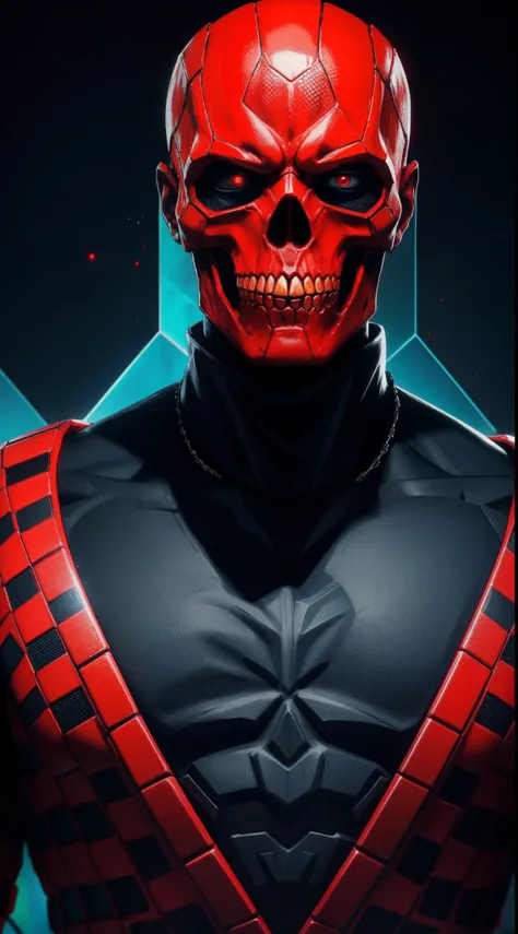 Red Skull из комиксов Marvel, Masterpiece, Best Quality, abstract, Psychedelic, Neon, (honeycomb pattern), (creative:1.3), Sy3, SMM, fantasy00d