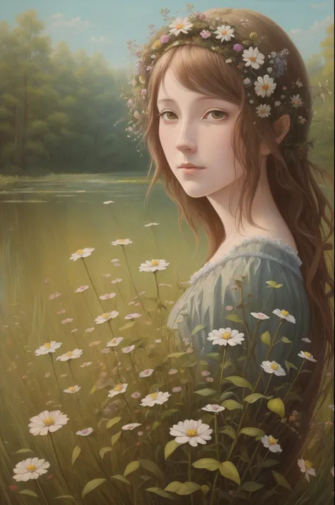 Ophelia, ((Arthur the Hacker Style)), oil painted, Detailed Illustration, ((Best Quality, tmasterpiece)), Extreme detailing, 8K