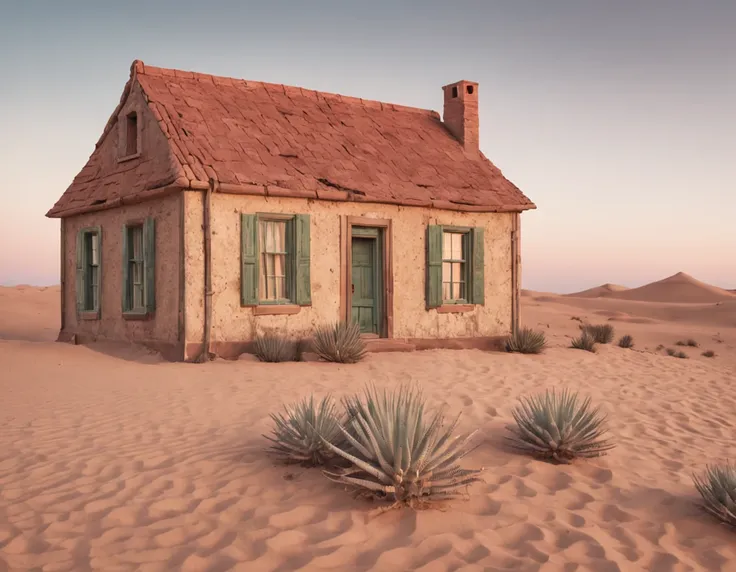 house in the desert by josse schmalle, in the style of pixel art, baroque maritime, lo-fi aesthetics, cartoonish style, calm waters, mexican core, neo-geo