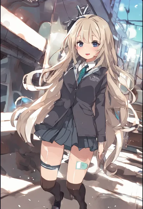 School、Short skirt school uniform、grin face、long whitr hair、largeeyes、playground