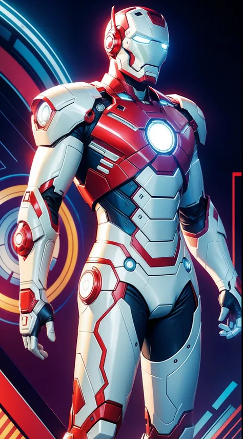 White Iron Man from Marvel Comics, Masterpiece, Best Quality, abstract, Psychedelic, Neon, (honeycomb pattern), (creative:1.3), Sy3, SMM, fantasy00d