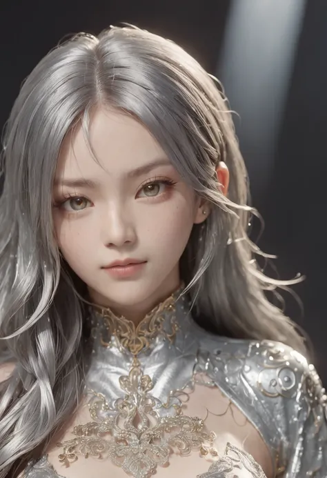 masutepiece, Best Quality, Best Quality, amazing, Beautiful detailed eyes,((1girl in)), Finely detailed, depth of fields, the Extremely Detailed CG Unity 8K Wallpapers, Full body,(Other Minato Aqua), (((Girl is wearing silver texture clothes)))，((Very gorg...