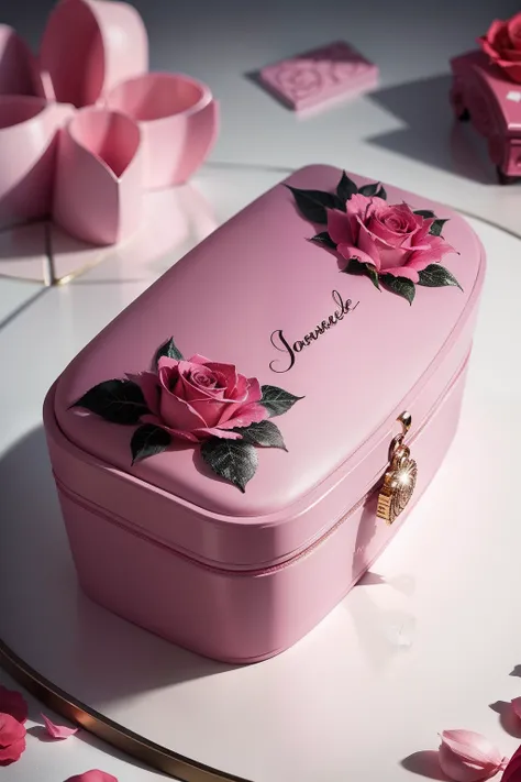 A creative shape is a rose，Pink jewelry box