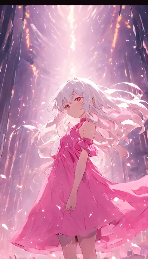 White hair wearing pink dress girl