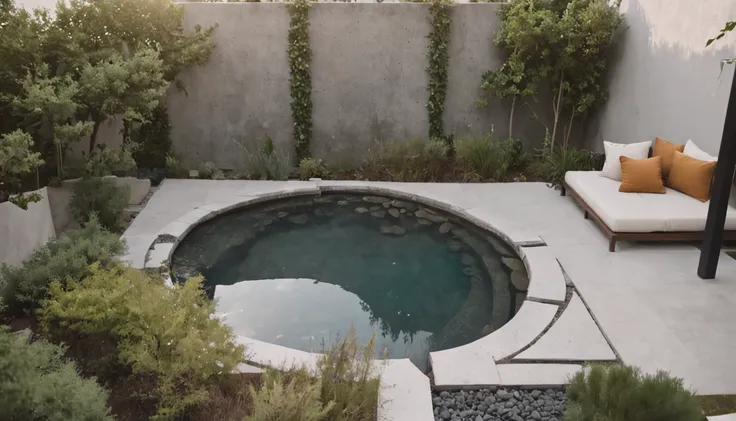 MidJourneyPrompt: A modern courtyard with a fish pond by the wall, featuring a beautiful artificial mountain, realistic. (serene, tranquil, lush, contemporary, inviting). (DSLR). (wide-angle lens). (daytime). (minimalist). (color film).