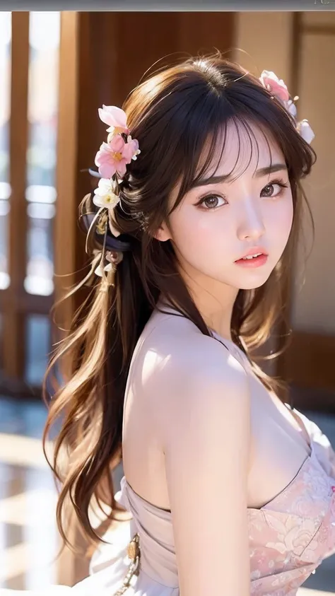 alafed asian woman，long whitr hair，There is a flower on the hair, cute beautiful, Chinese girl, Beautiful girl model, dilraba dilmurat, gorgeous chinese models, sakimichan, Very beautiful girl, xintong chen, chengyou liu, beautiful Korean women, ulzzangs, ...