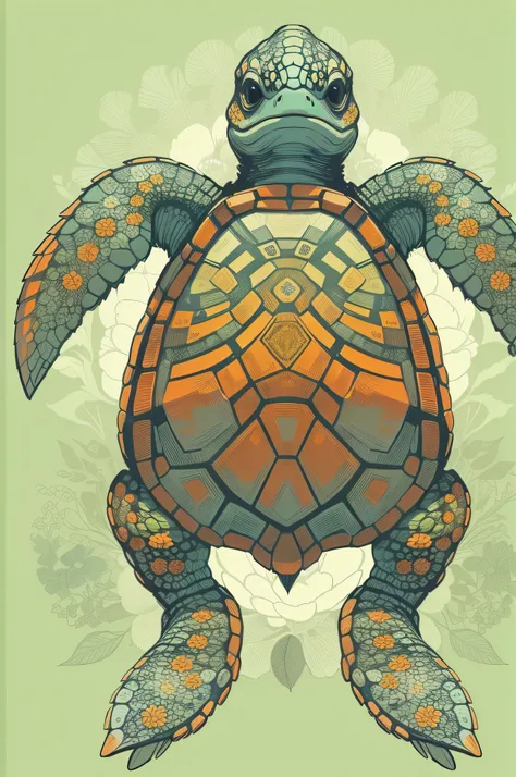 ((best quality)), ((masterpiece)), (detailed), (realistic), "Vibrant and recognizable turtle symbol, simple 3-step drawing: 1.2), (bold and clear lines: 1.1), (cool and muted colors: 1.2), (flat design style: 1.3), (8k resolution, high contrast: 1.4)"