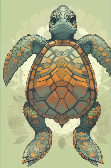 ((best quality)), ((masterpiece)), (detailed), (realistic), "Vibrant and recognizable turtle symbol, simple 3-step drawing: 1.2), (bold and clear lines: 1.1), (cool and muted colors: 1.2), (flat design style: 1.3), (8k resolution, high contrast: 1.4)"