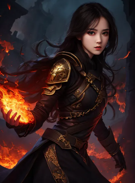 1girl,solo,masterpiece, best quality,fantasy,dark,shadow,
face is important,boy is important,eyes are important,rThe character is the main body of the work,(upper body),
flames,ruins, swirling magic,