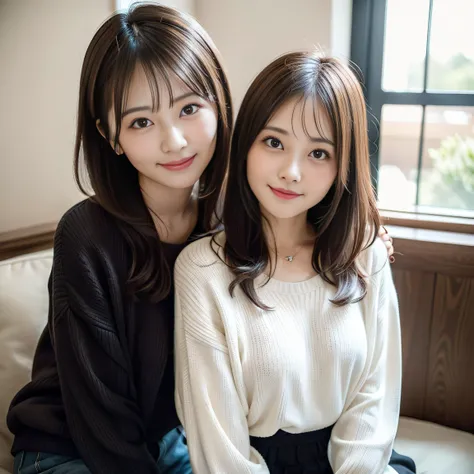 Japan girls in casual clothes、looking at the viewers、Pose with a smile(top-quality、​masterpiece)))、hight resolution、ighly detailed、​masterpiece、电影灯光、(8K、top-quality、​masterpiece:1.2)、(realisitic、Photorealsitic:1.37) Hi-Res、The ultra-detailliert、1womanl 、no...