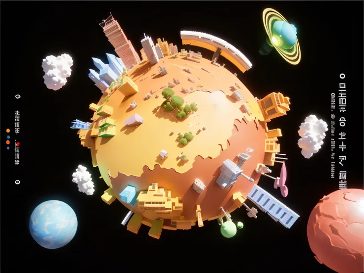 There is a small model of the planet with buildings and a lot of buildings, cinema 4d colorful render, abstract claymation, little planet, Cool 3D visualization, c 4 d style, Rendered in Cinema4D, rendered in cinema 4 d, on a mini world, stylized 3 d graph...