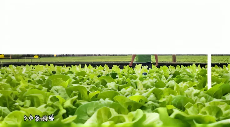 There was a man standing in a field of lettuce