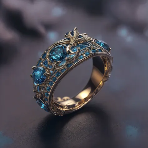 Masterpiece，highest  quality，(Nothing but the ring)，(No Man),Phoenix ring setting，starrysky，Wrapped around the end from beginning to end，Delicate silver ring，Starry sky in the ring,The sheen，inverted image，Sparkling blue-purple gemstones，Elegant and noble，...