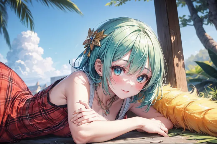 absurderes, ultra-detailliert,bright colour, (1girl in:1.6),(独奏:1.7)。extremely beautiful detailed anime face and eyes, view straight on, ;D, shiny_skin,25 years old, Short hair, , asymmetrical bangs, Short twin-tailed emerald green hair, Shiny hair, Delica...