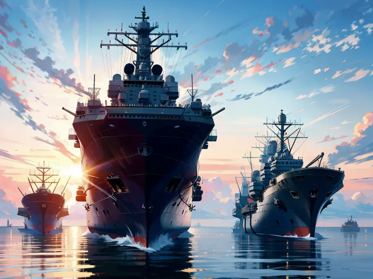 High resolution, highest quality, illustration, super detail, dock, next to an aircraft carrier, a group of workers busy, pushing truckloads of cargo