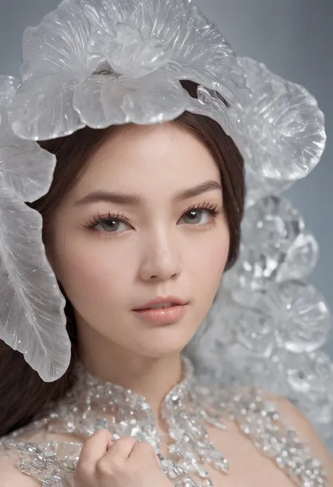 Ice sculpture girl，cleanness，8k，higher details，Higher quality，超高分辨率