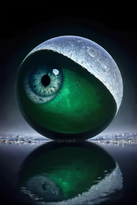 arafed, high details, best quality, 16k, [ultra detailed], masterpiece, best quality, (extremely detailed), dynamic angle, ultra wide shot, RAW, photorealistic, a extreme magnified picture of the human eye, green iris, a full moon being reflected on the ir...