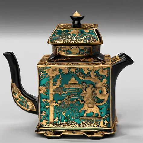 Square teapot，Cultural and creative products，tea set，Laojunshan cultural elements，Taoist culture，metallic  luster，natural，Highly detailed，8K