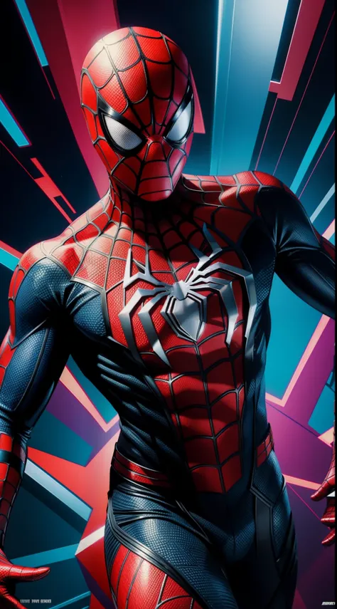 Agent Spider-Man из комиксов Marvel, Masterpiece, Best Quality, abstract, Psychedelic, Neon, (honeycomb pattern), (creative:1.3), Sy3, SMM, fantasy00d