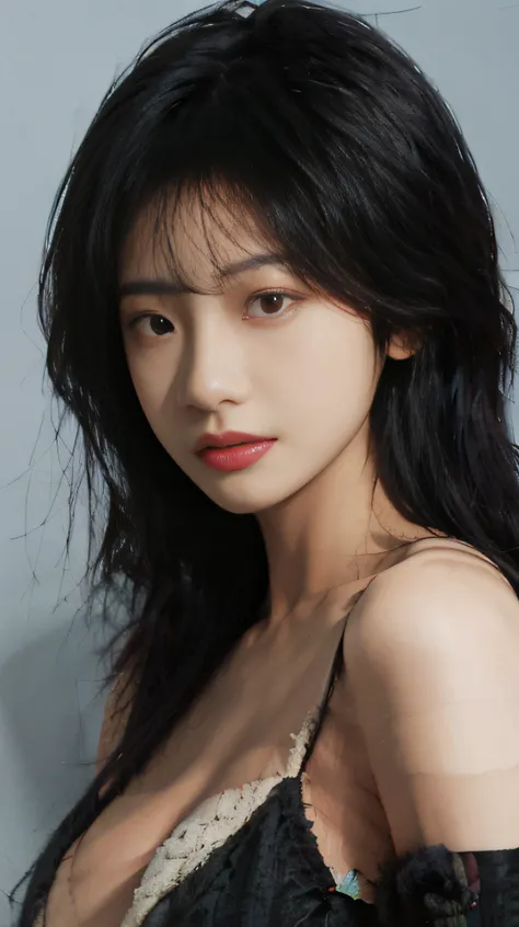 best qualtiy， 8K,of a real，tmasterpiece， 超高分辨率， super model， Shoulder Chest Portrait Photo，Black sweater（hentail realism： 1.8）， RAW photogr， 1girll， exposed bare shoulders， in the darkness nigth， deep shading， low tune， cold light