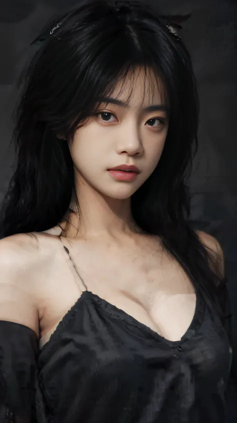 best qualtiy， 8K,of a real，tmasterpiece， 超高分辨率， super model， Shoulder Chest Portrait Photo，Black sweater（hentail realism： 1.8）， RAW photogr， 1girll， exposed bare shoulders， in the darkness nigth， deep shading， low tune， cold light